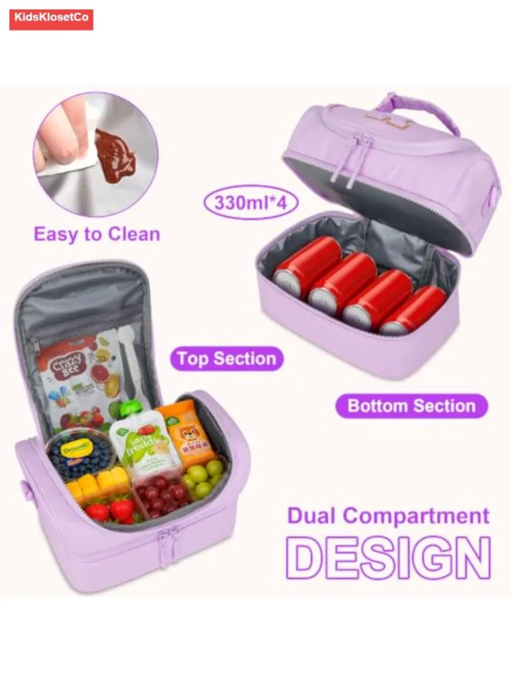 Kids Insulated Lunch Bag Personalized Initial Double Decker Leak-Proof